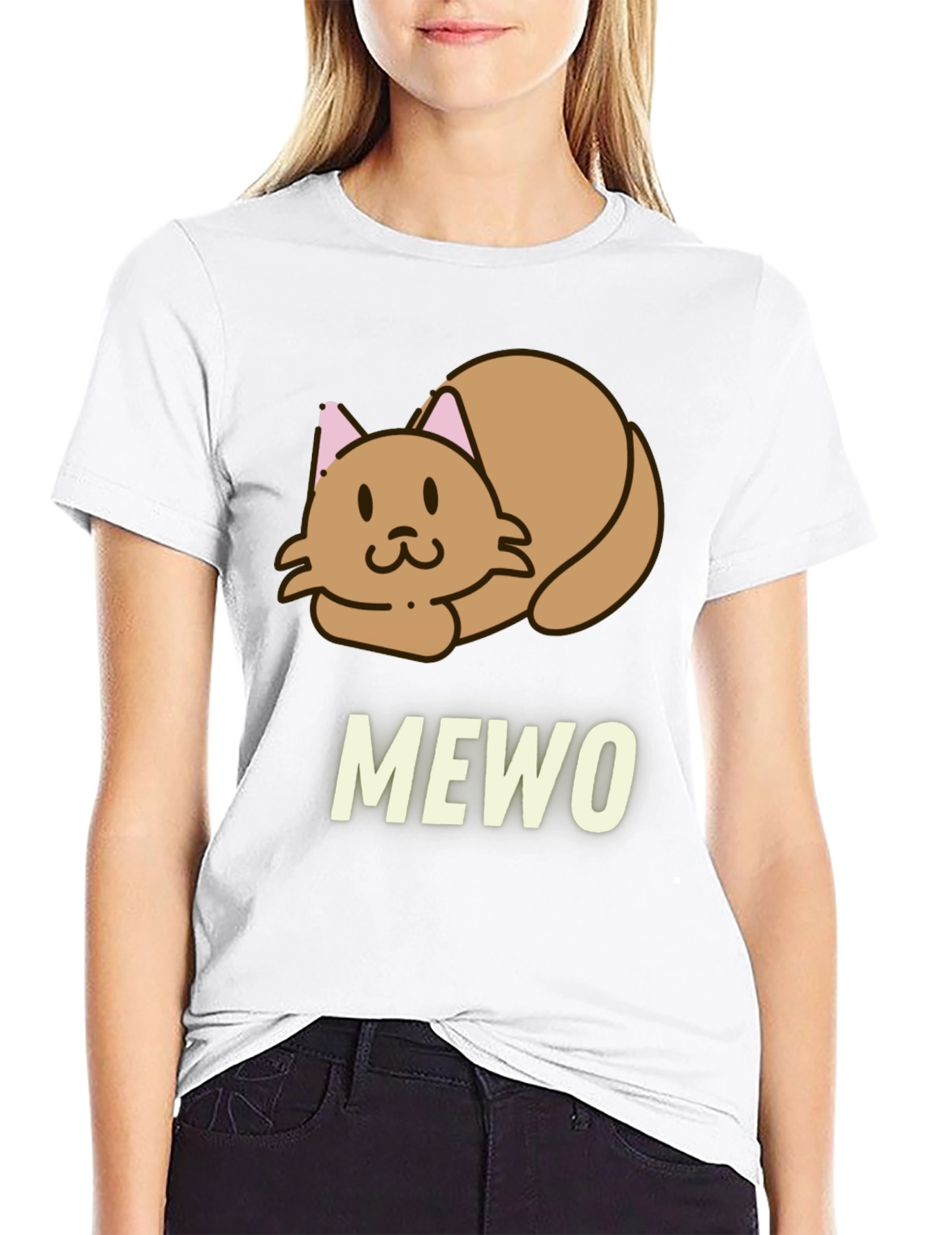 Cute MEWO Cat Graphic Black T-Shirt
