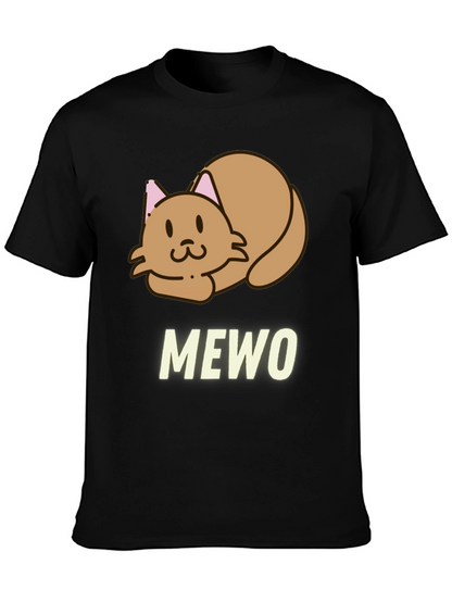 Cute MEWO Cat Graphic Black T-Shirt