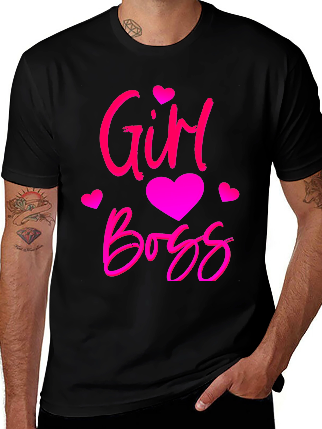 Girl Boss Black T-Shirt with Pink Design