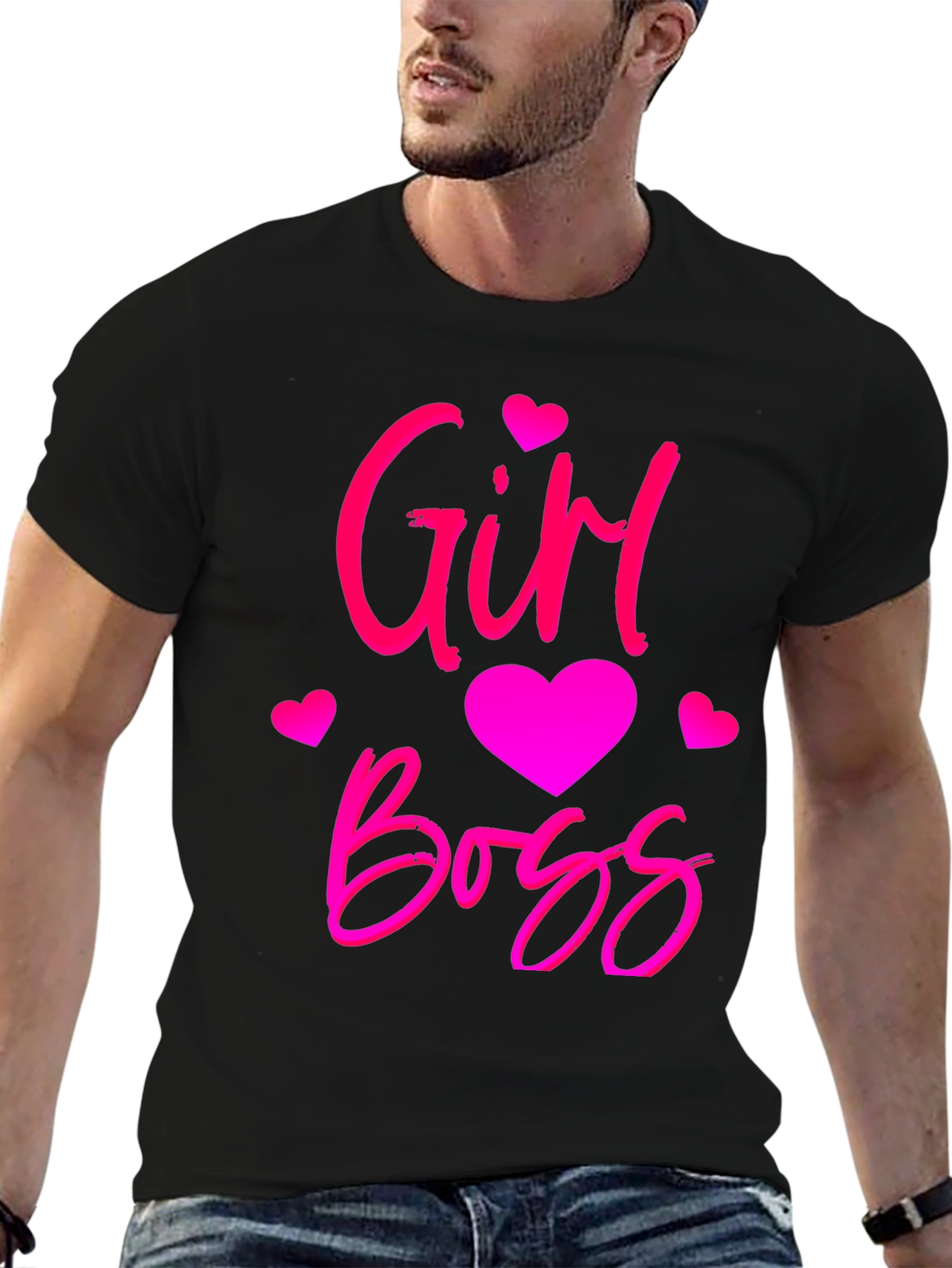Girl Boss Black T-Shirt with Pink Design
