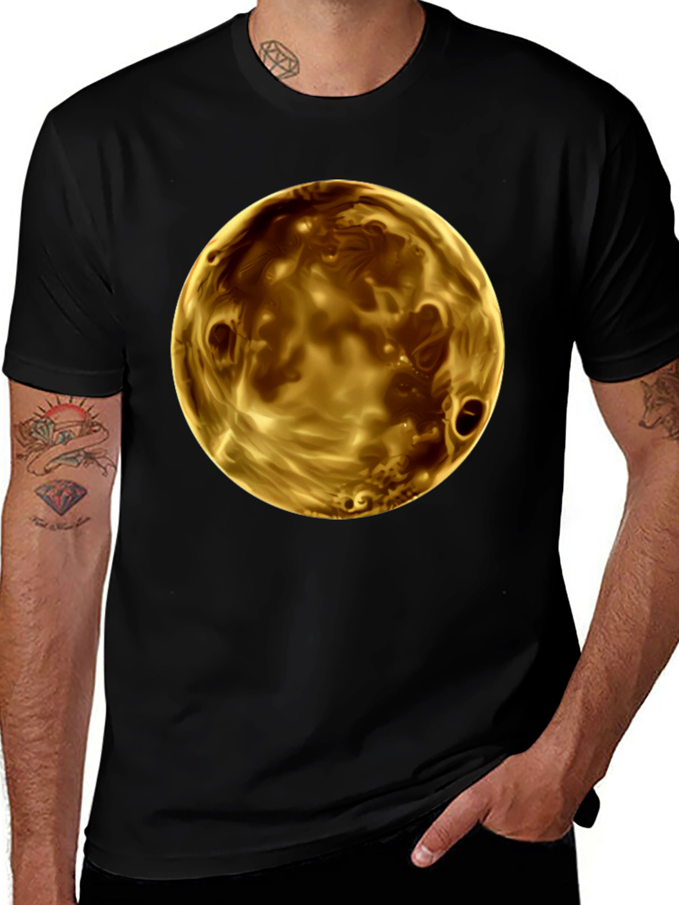 Golden Planet Graphic Print Mens Black T-Shirt