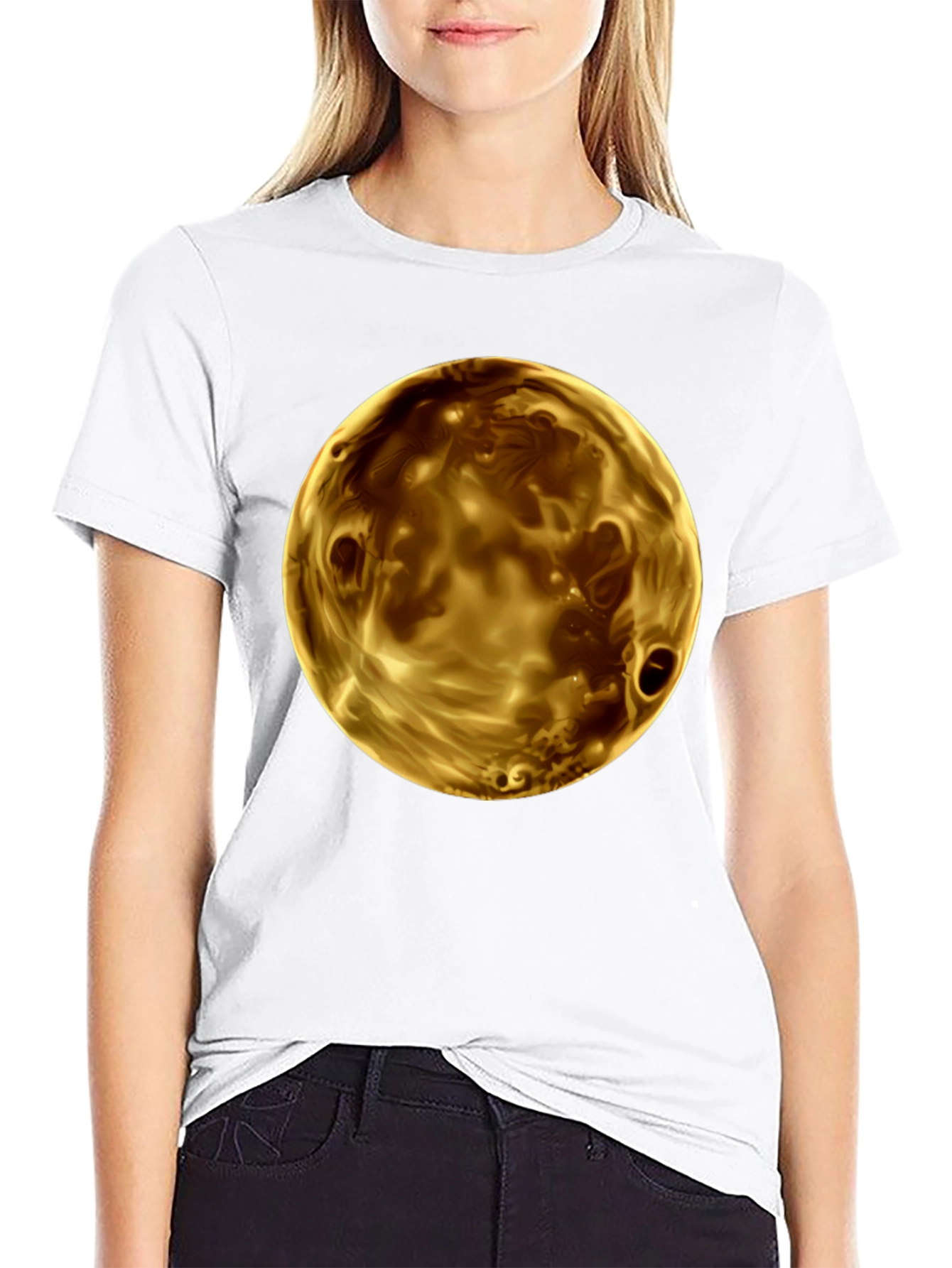 Golden Planet Graphic Print Mens Black T-Shirt