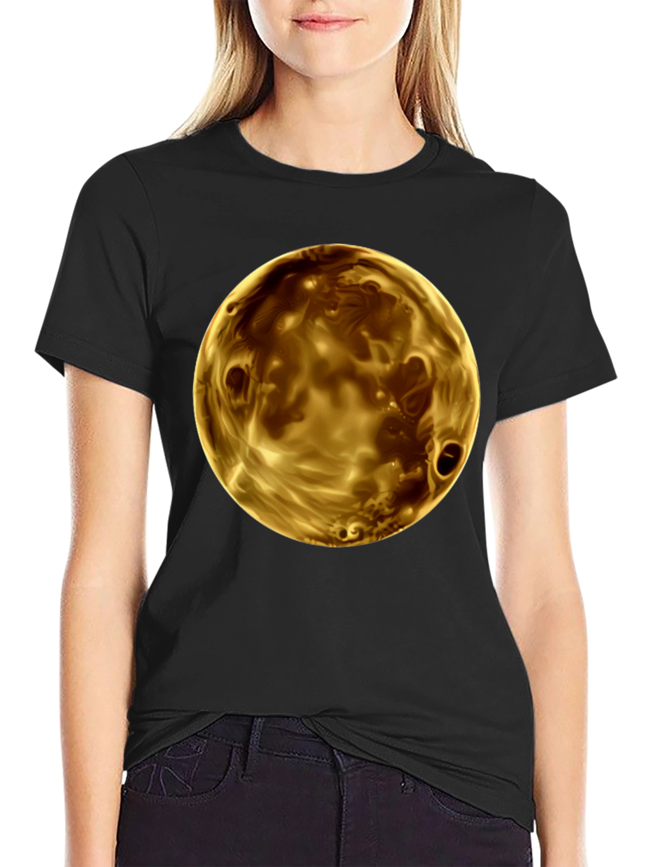 Golden Planet Graphic Print Mens Black T-Shirt