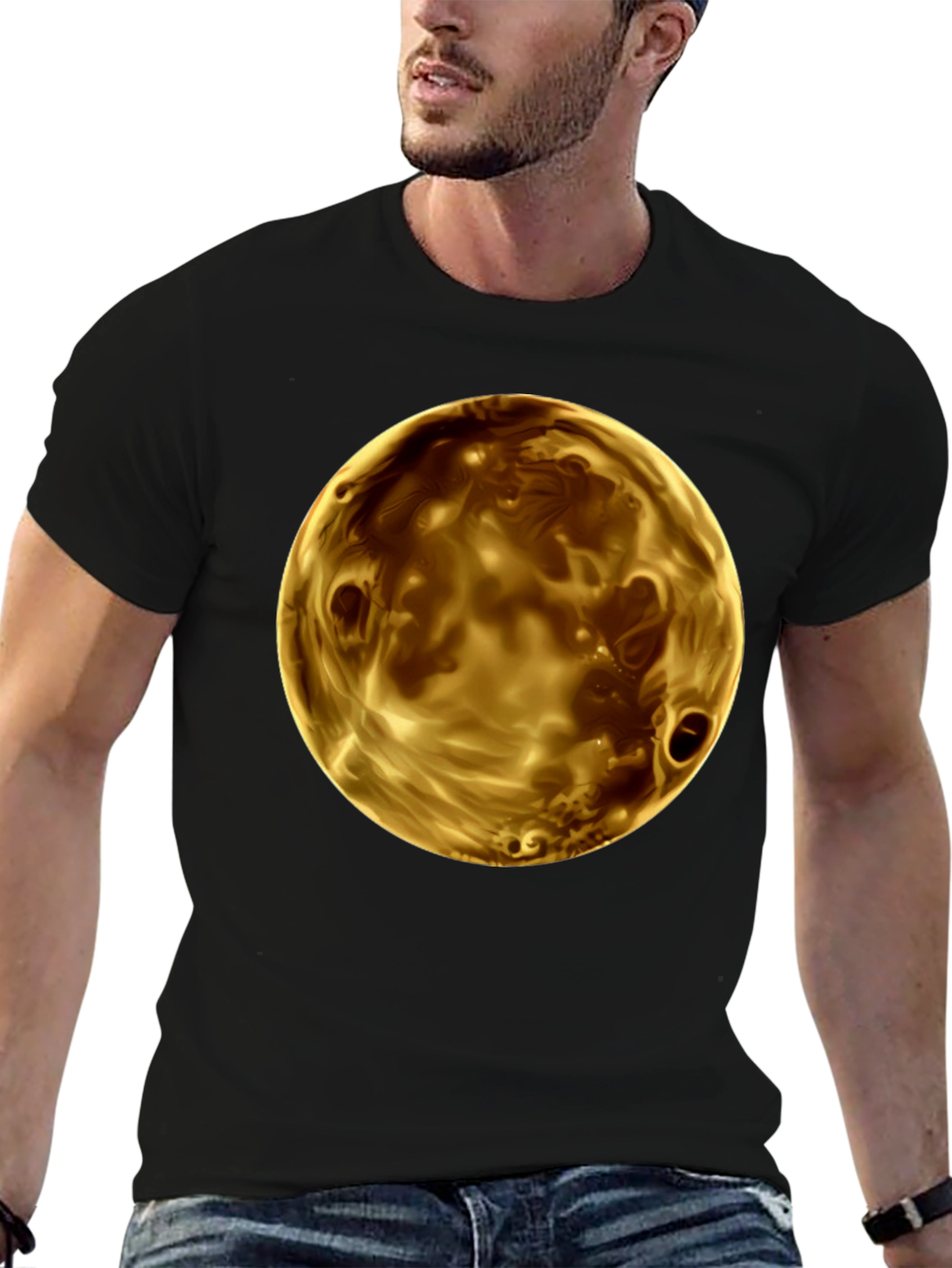 Golden Planet Graphic Print Mens Black T-Shirt