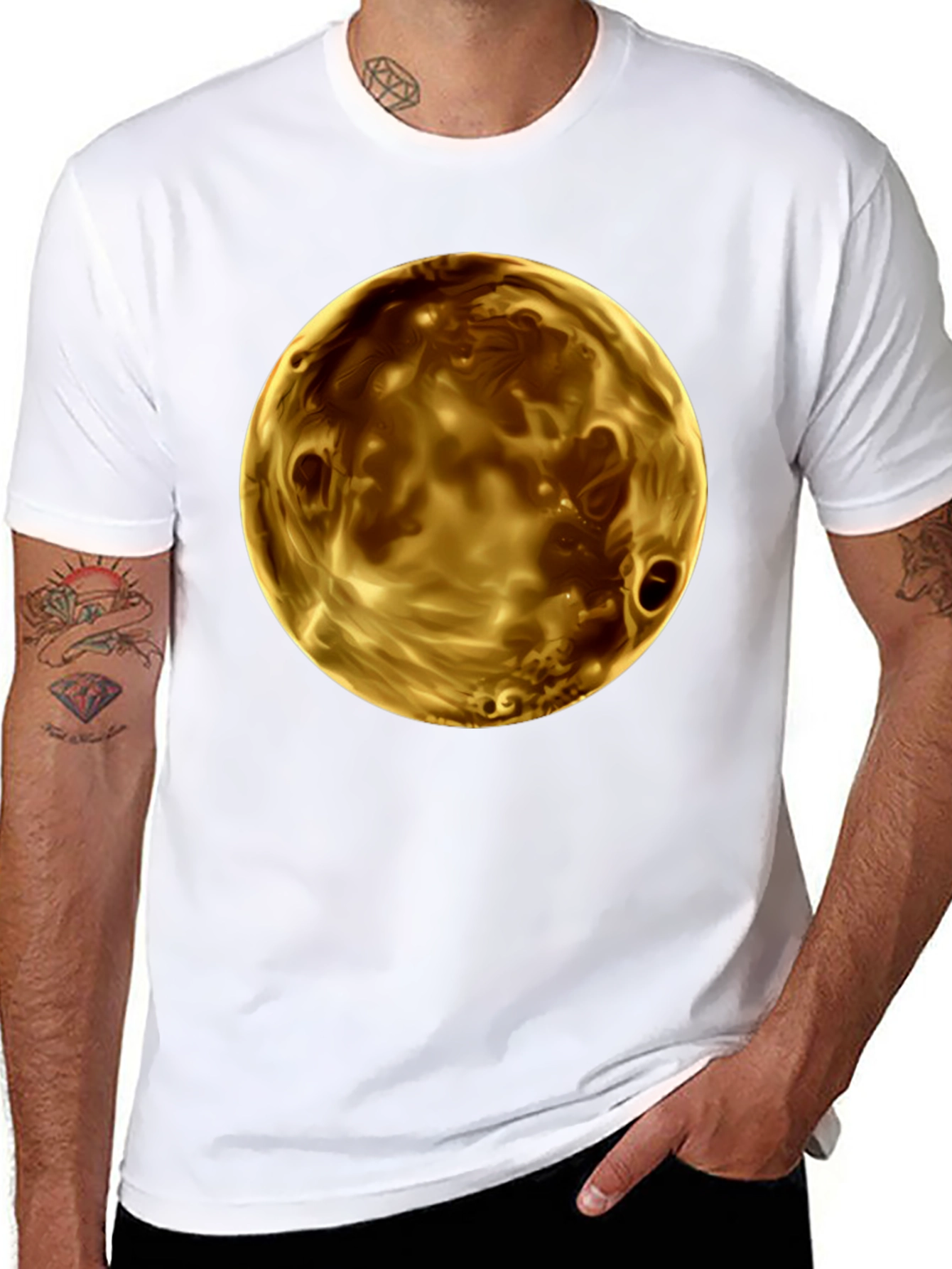 Golden Planet Graphic Print Mens Black T-Shirt