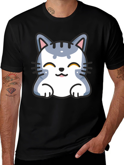 Cute Cartoon Cat T-Shirt - Black