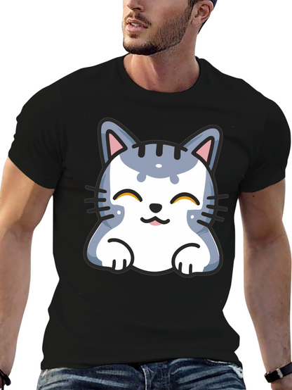 Cute Cartoon Cat T-Shirt - Black
