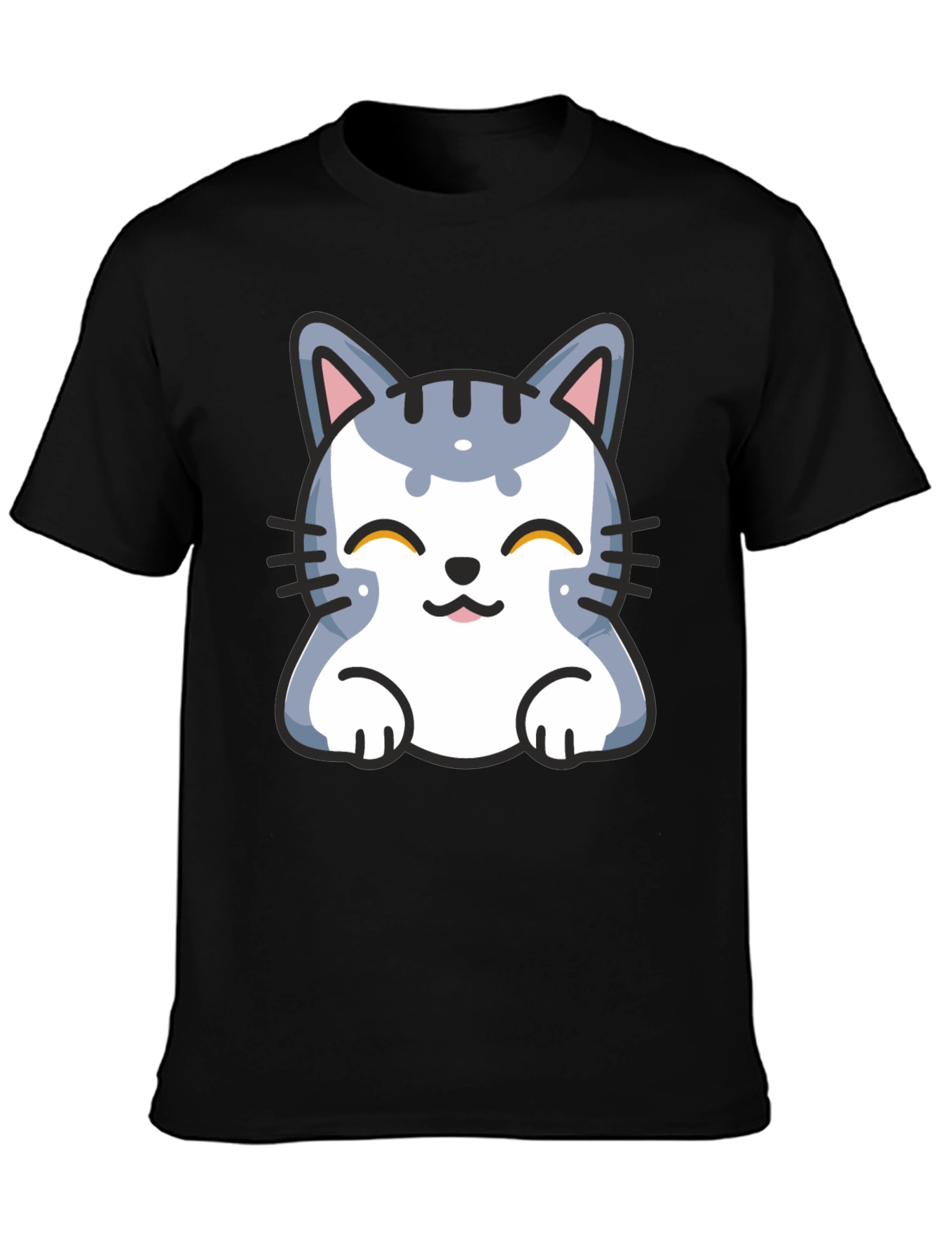 Cute Cartoon Cat T-Shirt - Black