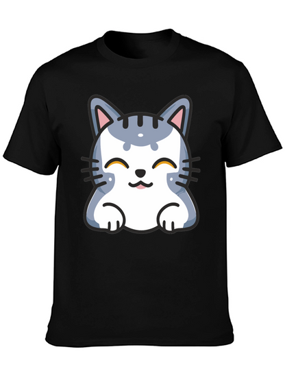 Cute Cartoon Cat T-Shirt - Black