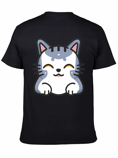 Cute Cartoon Cat T-Shirt - Black