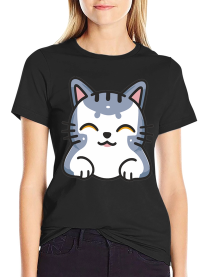 Cute Cartoon Cat T-Shirt - Black
