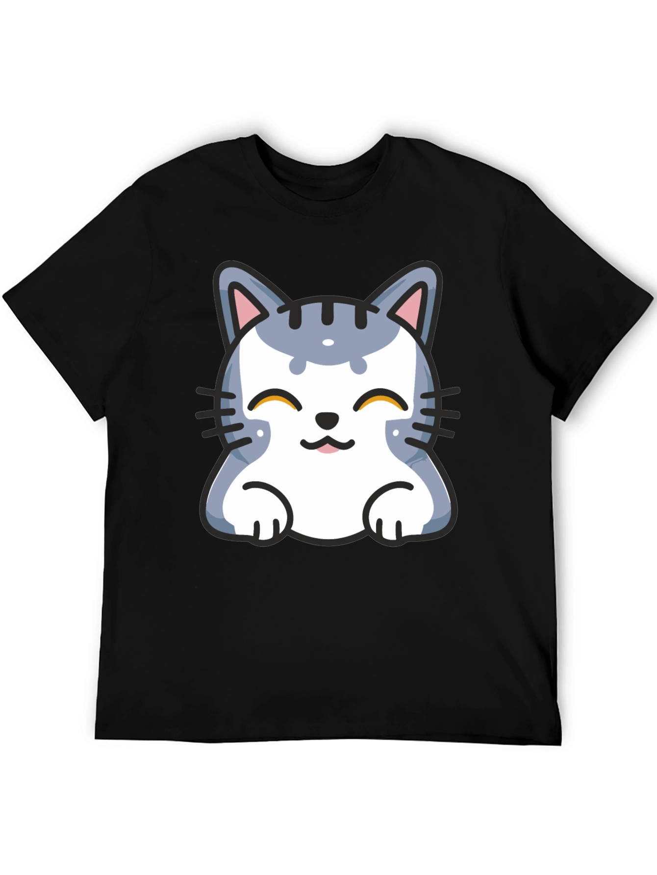 Cute Cartoon Cat T-Shirt - Black