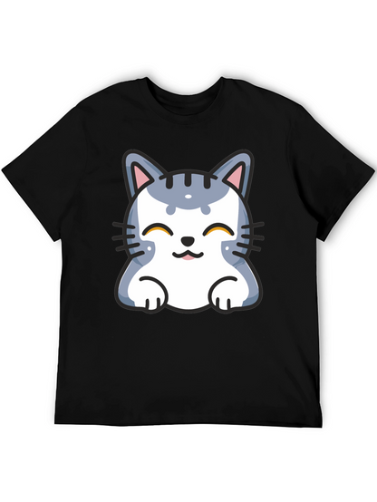 Cute Cartoon Cat T-Shirt - Black