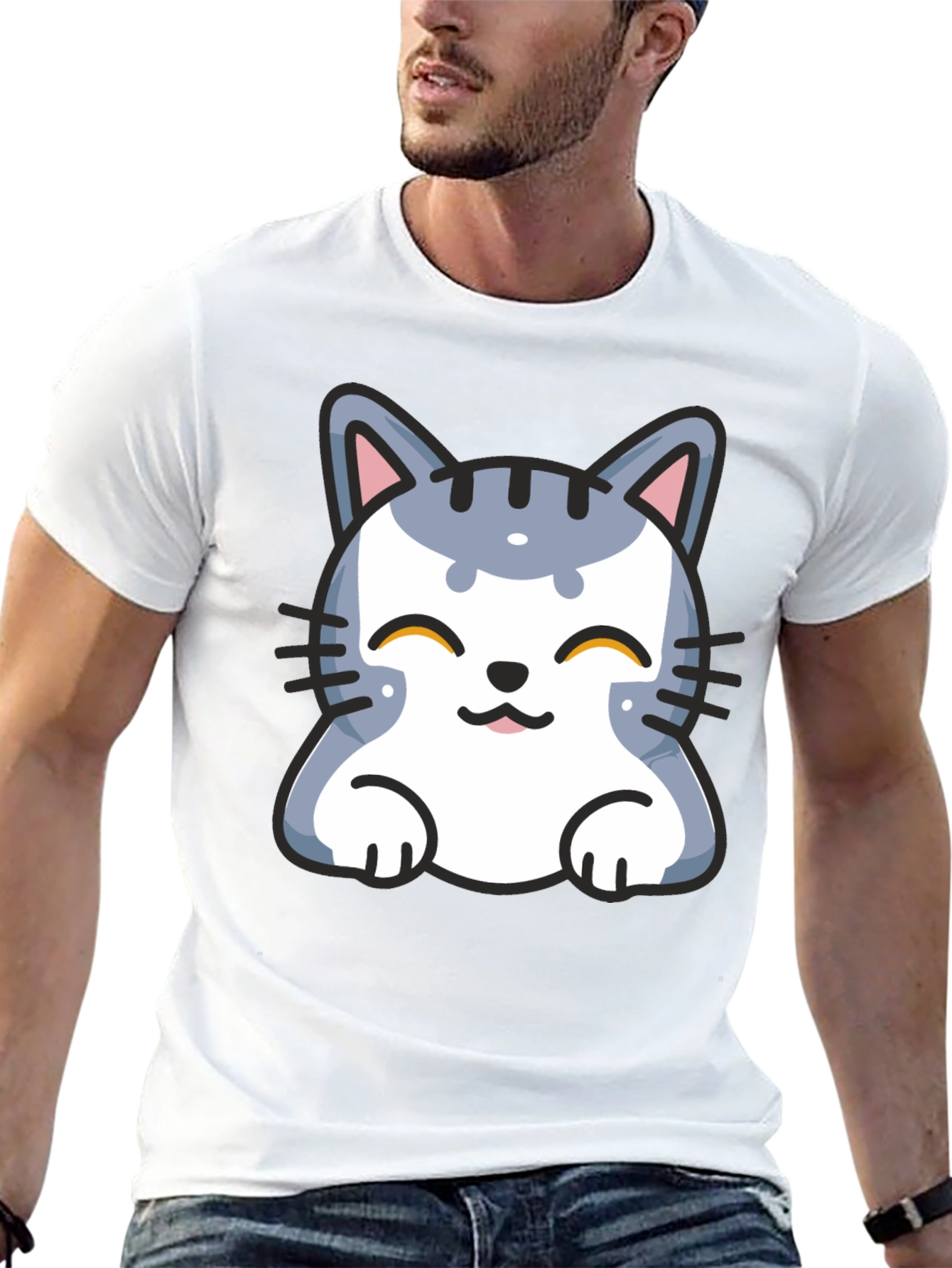 Cute Cartoon Cat T-Shirt - Black