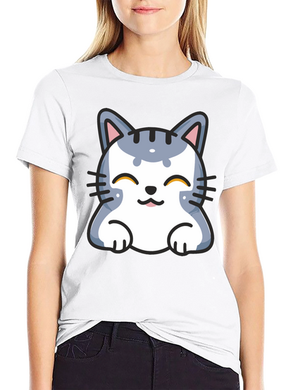 Cute Cartoon Cat T-Shirt - Black