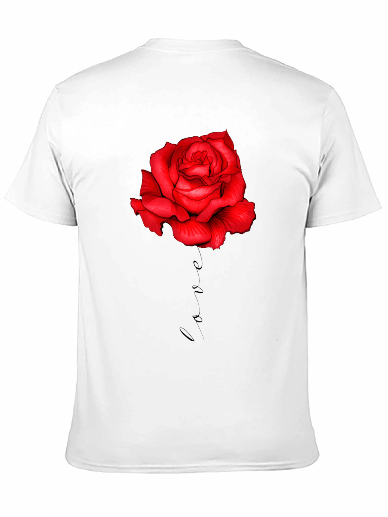 Red Rose Love Print Black T-Shirt