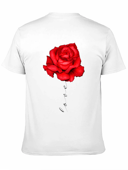 Red Rose Love Print Black T-Shirt