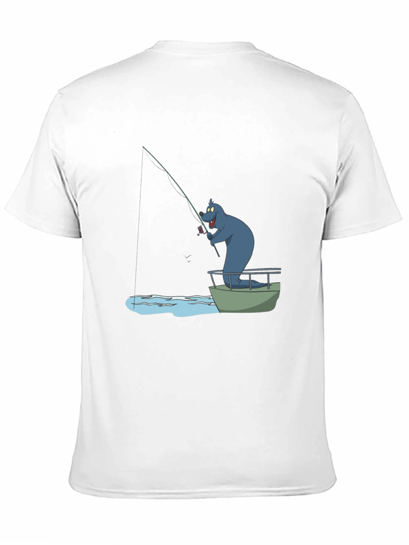 Cartoon Bear Fishing T-Shirt - Black Cotton Tee