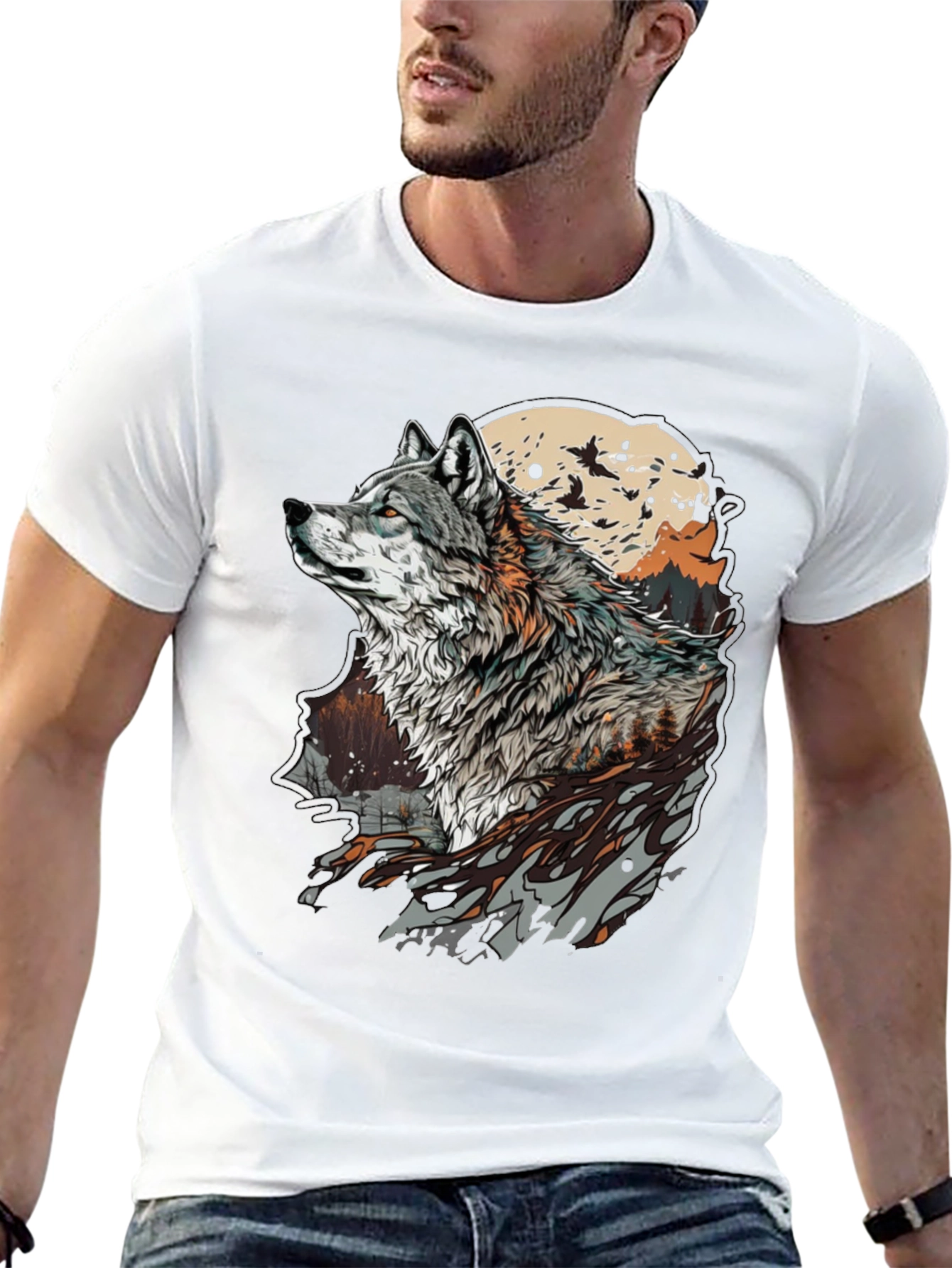 Wolf Moon Graphic Tee - Stylish Animal Print T-Shirt
