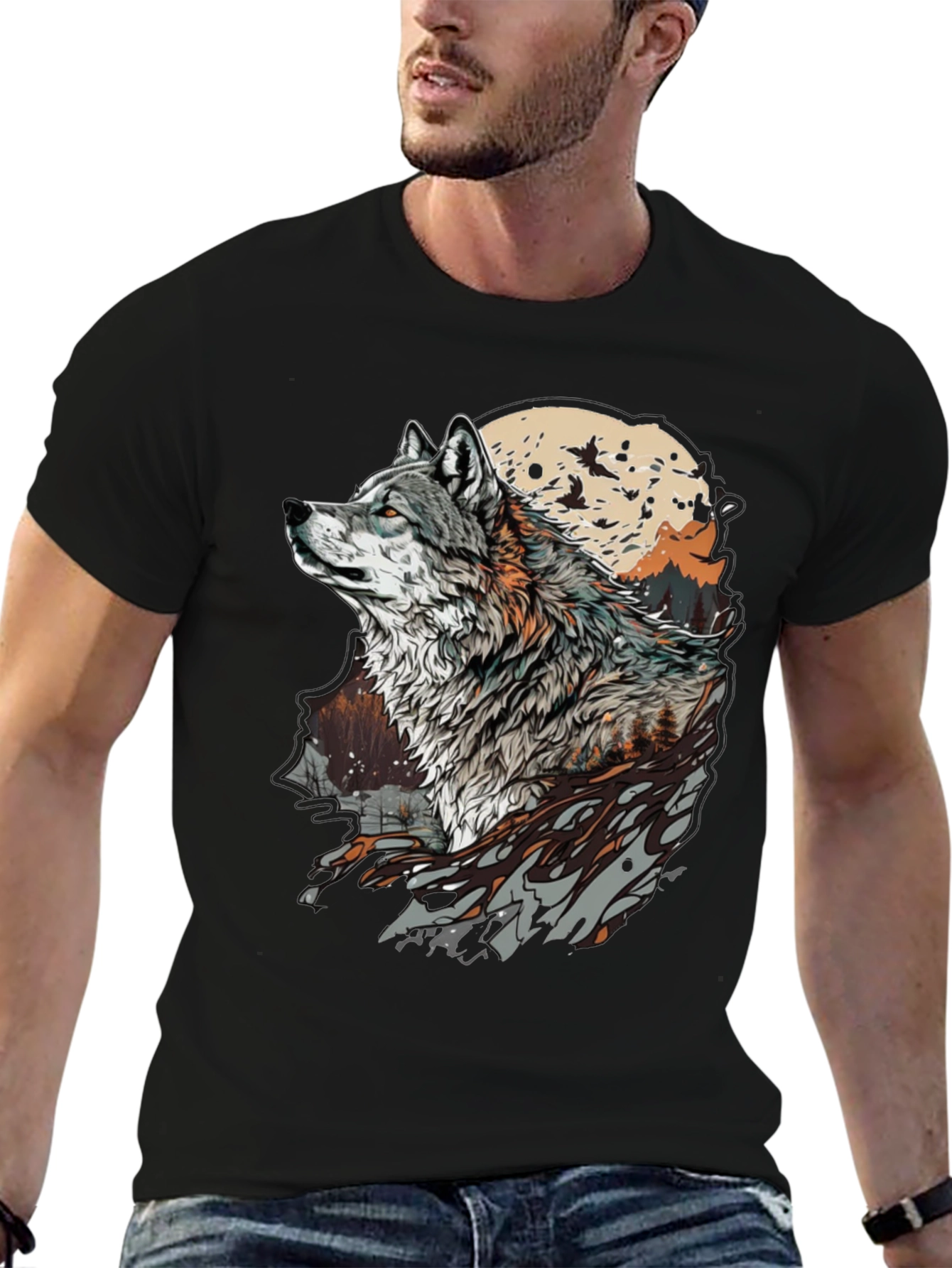 Wolf Moon Graphic Tee - Stylish Animal Print T-Shirt