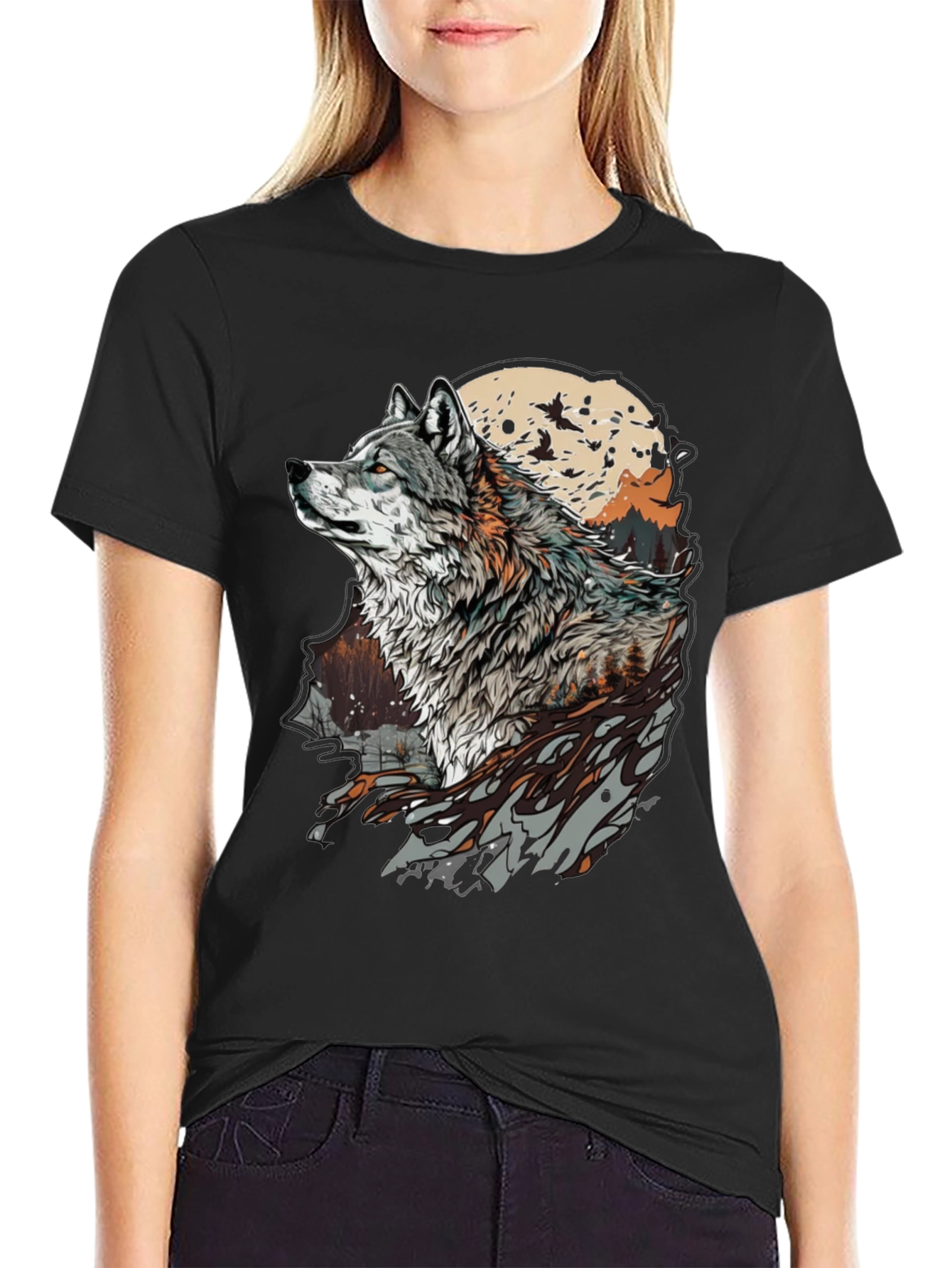 Wolf Moon Graphic Tee - Stylish Animal Print T-Shirt