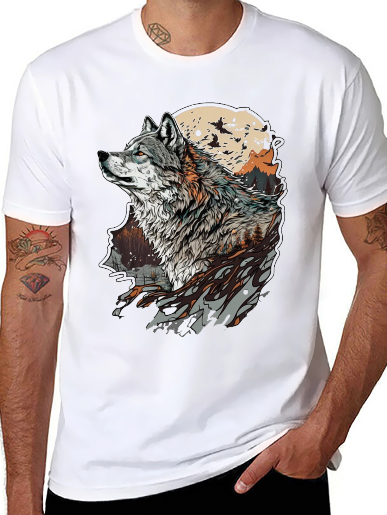 Wolf Moon Graphic Tee - Stylish Animal Print T-Shirt