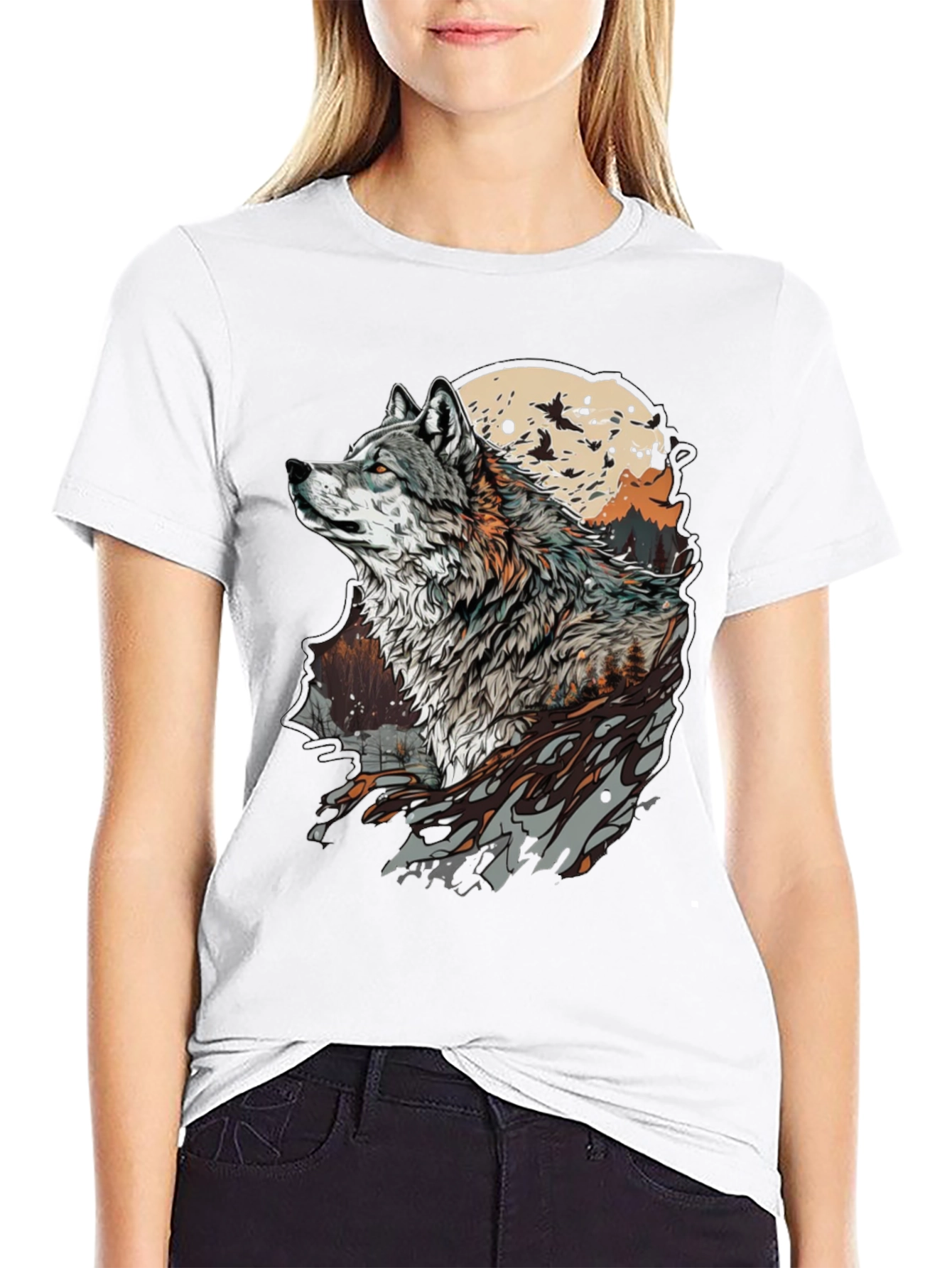 Wolf Moon Graphic Tee - Stylish Animal Print T-Shirt
