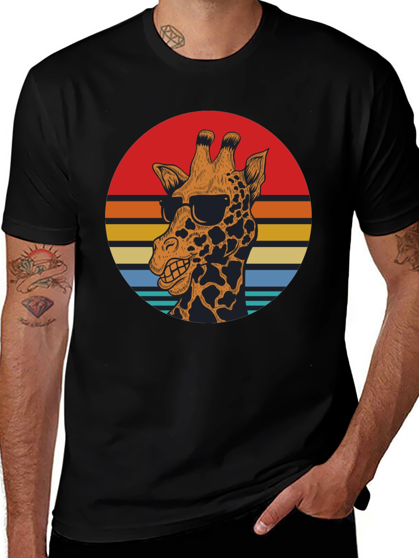 Cool Giraffe Retro Sunset Graphic T-Shirt
