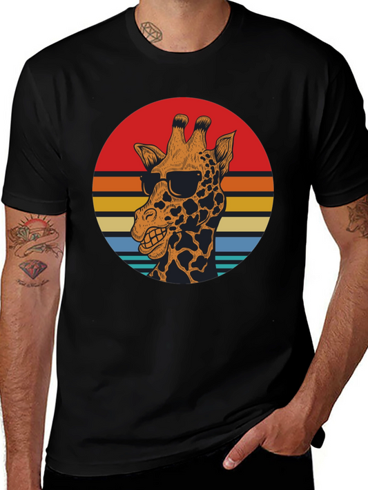 Cool Giraffe Retro Sunset Graphic T-Shirt
