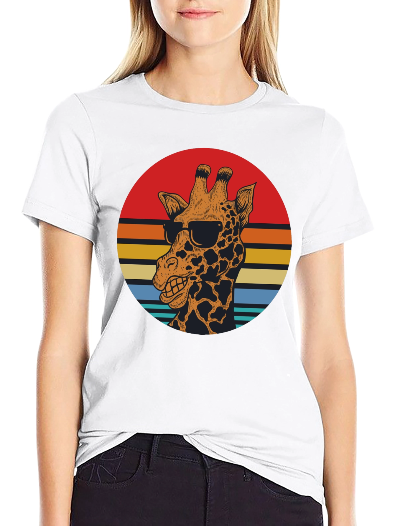 Cool Giraffe Retro Sunset Graphic T-Shirt