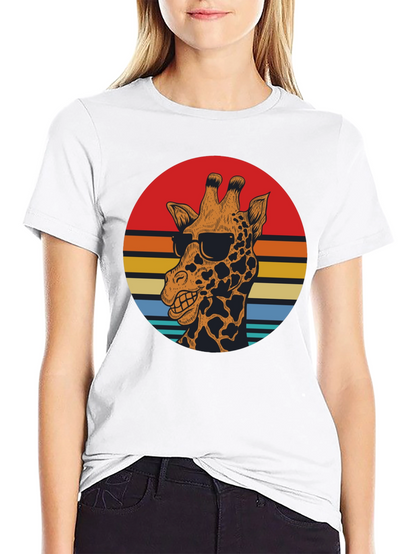 Cool Giraffe Retro Sunset Graphic T-Shirt