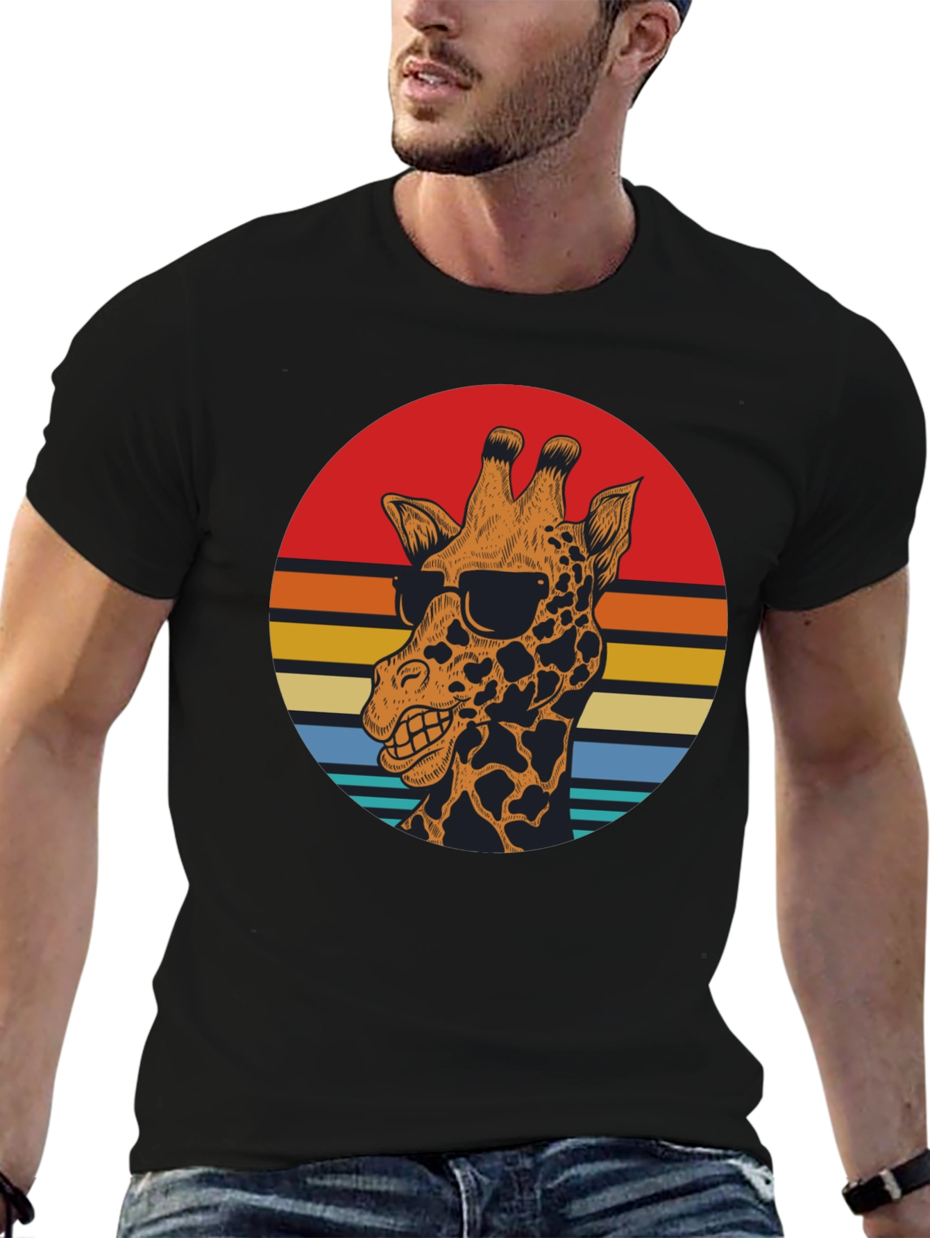 Cool Giraffe Retro Sunset Graphic T-Shirt