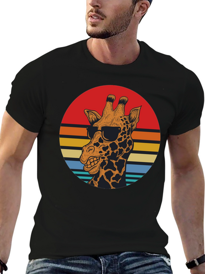 Cool Giraffe Retro Sunset Graphic T-Shirt