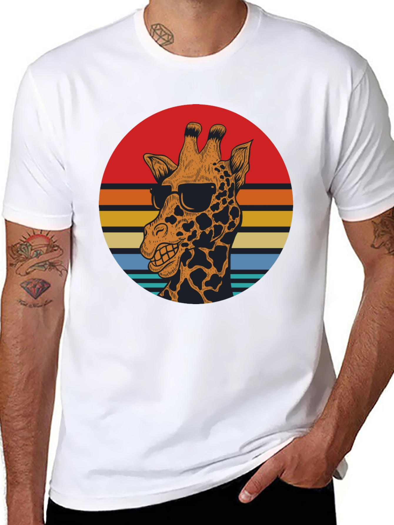 Cool Giraffe Retro Sunset Graphic T-Shirt