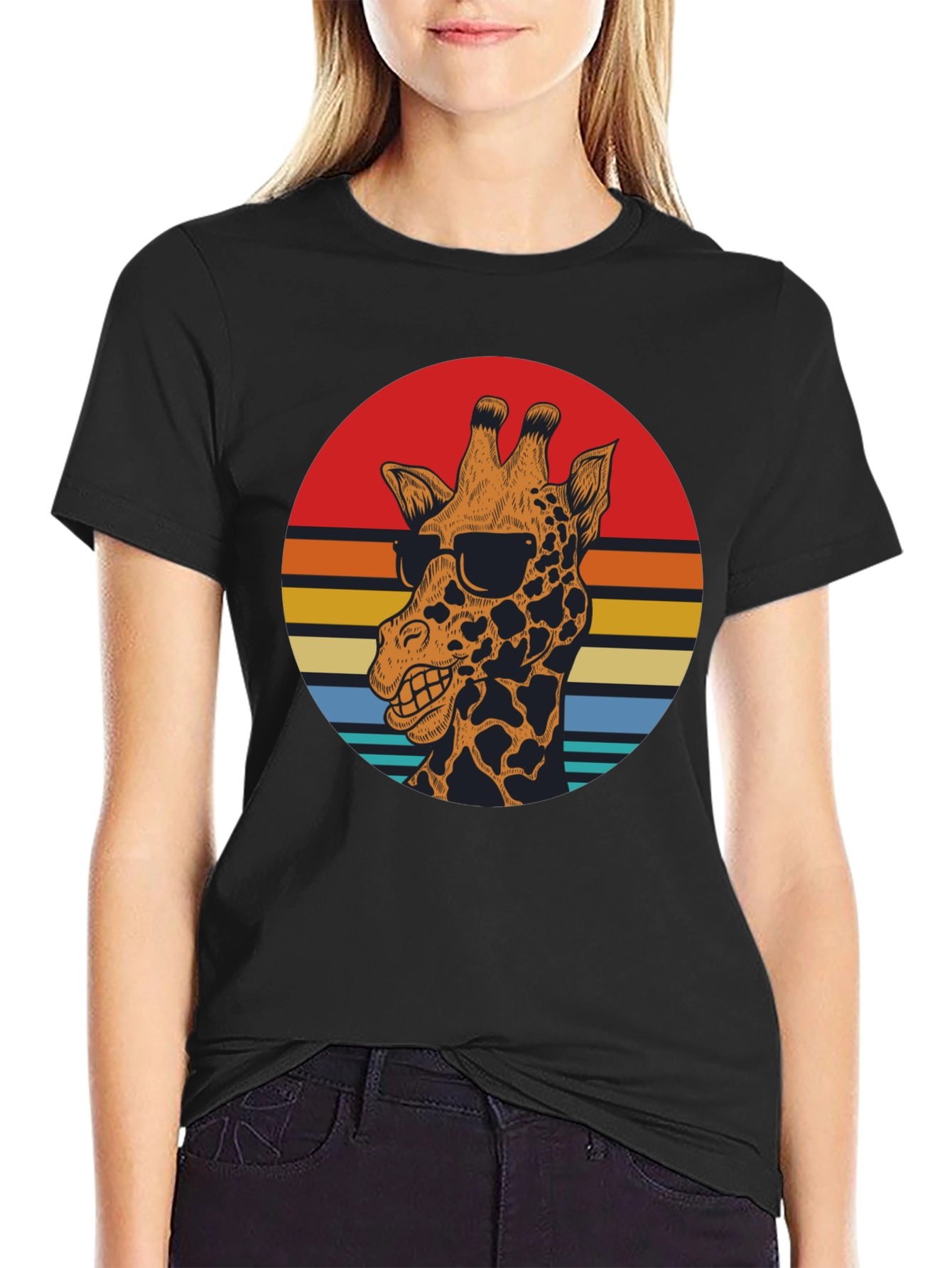 Cool Giraffe Retro Sunset Graphic T-Shirt
