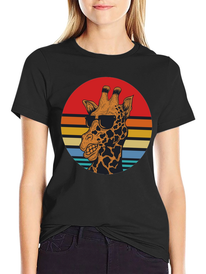 Cool Giraffe Retro Sunset Graphic T-Shirt