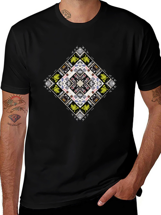 Geometric Graphic Print Mens Black T-Shirt