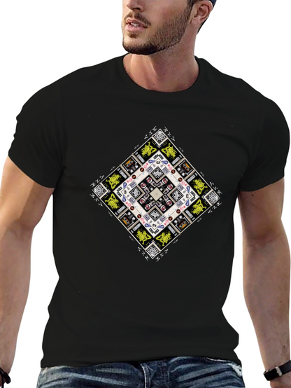 Geometric Graphic Print Mens Black T-Shirt