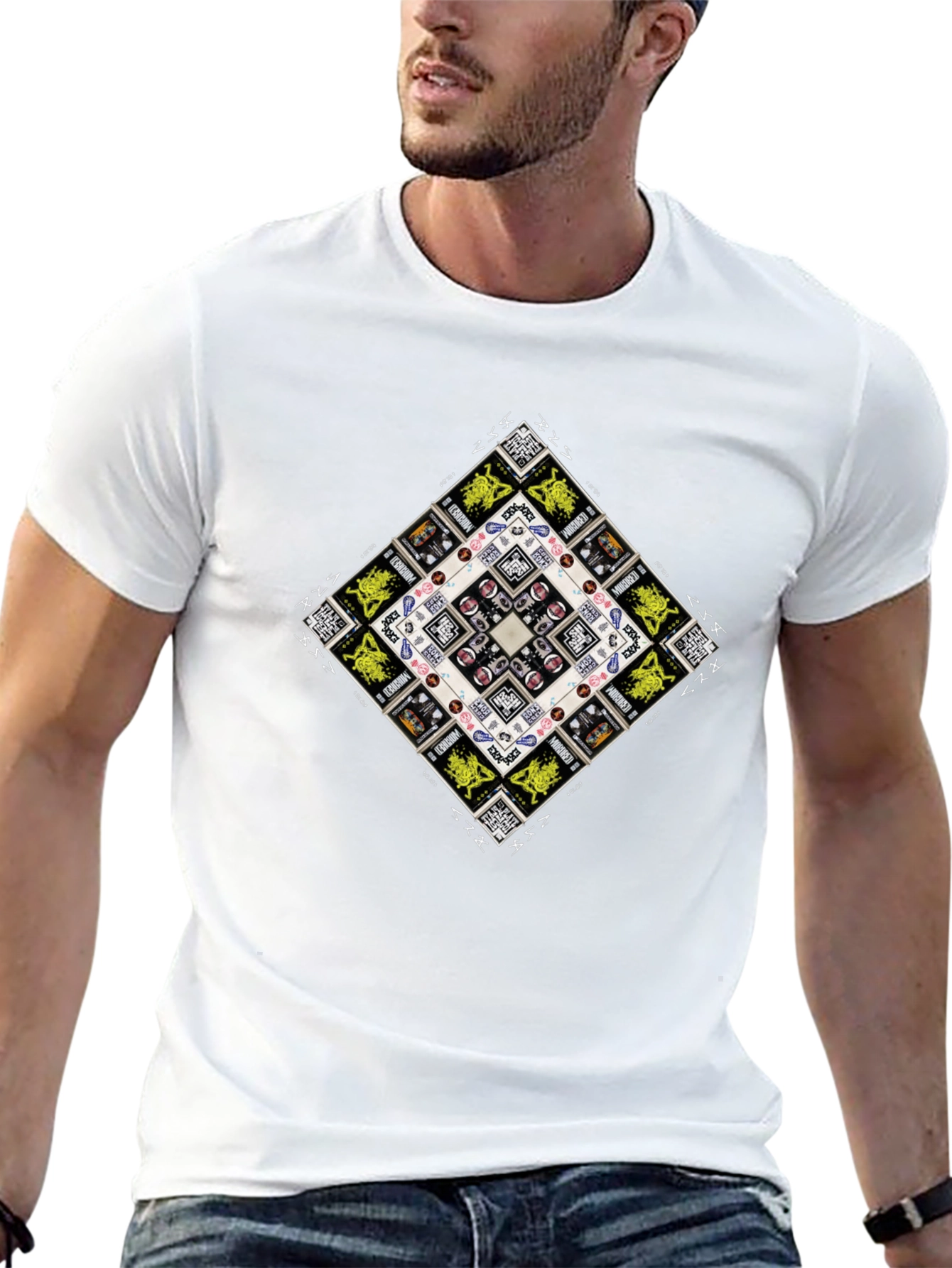 Geometric Graphic Print Mens Black T-Shirt