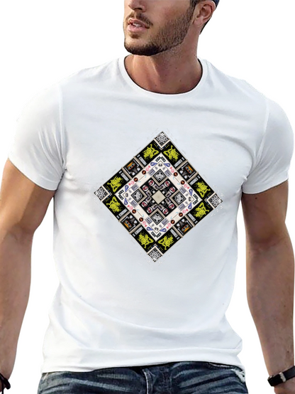 Geometric Graphic Print Mens Black T-Shirt