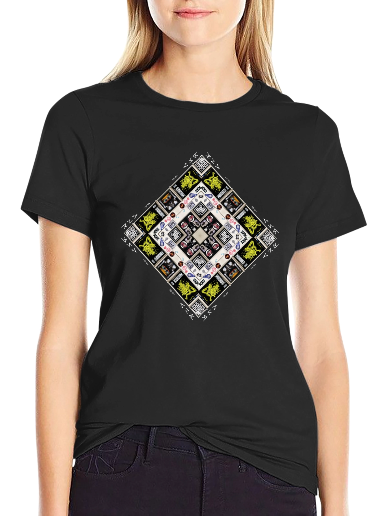 Geometric Graphic Print Mens Black T-Shirt