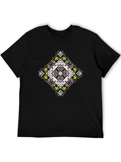 Geometric Graphic Print Mens Black T-Shirt