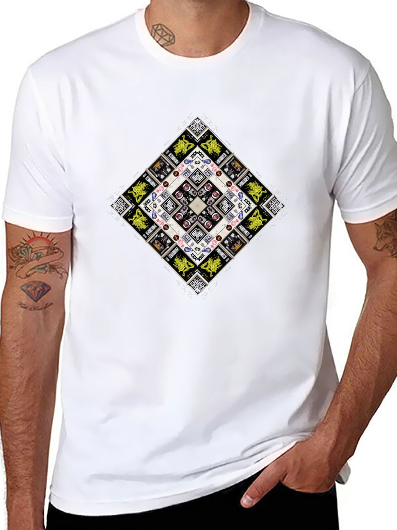 Geometric Graphic Print Mens Black T-Shirt
