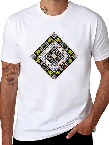 Geometric Graphic Print Mens Black T-Shirt