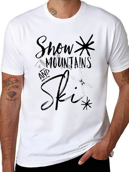 Snow Mountains and Ski Black Graphic Tee