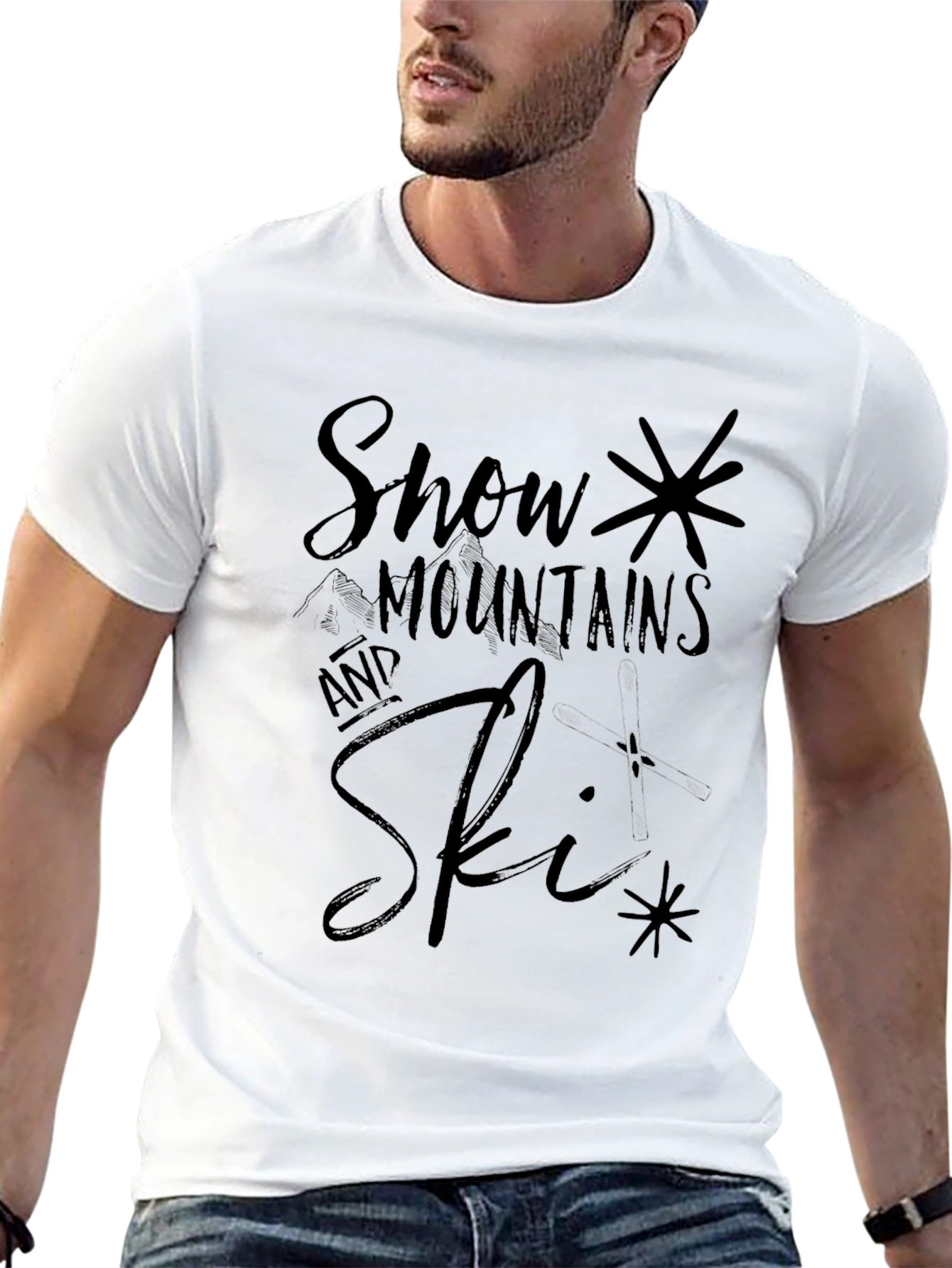 Snow Mountains and Ski Black Graphic Tee