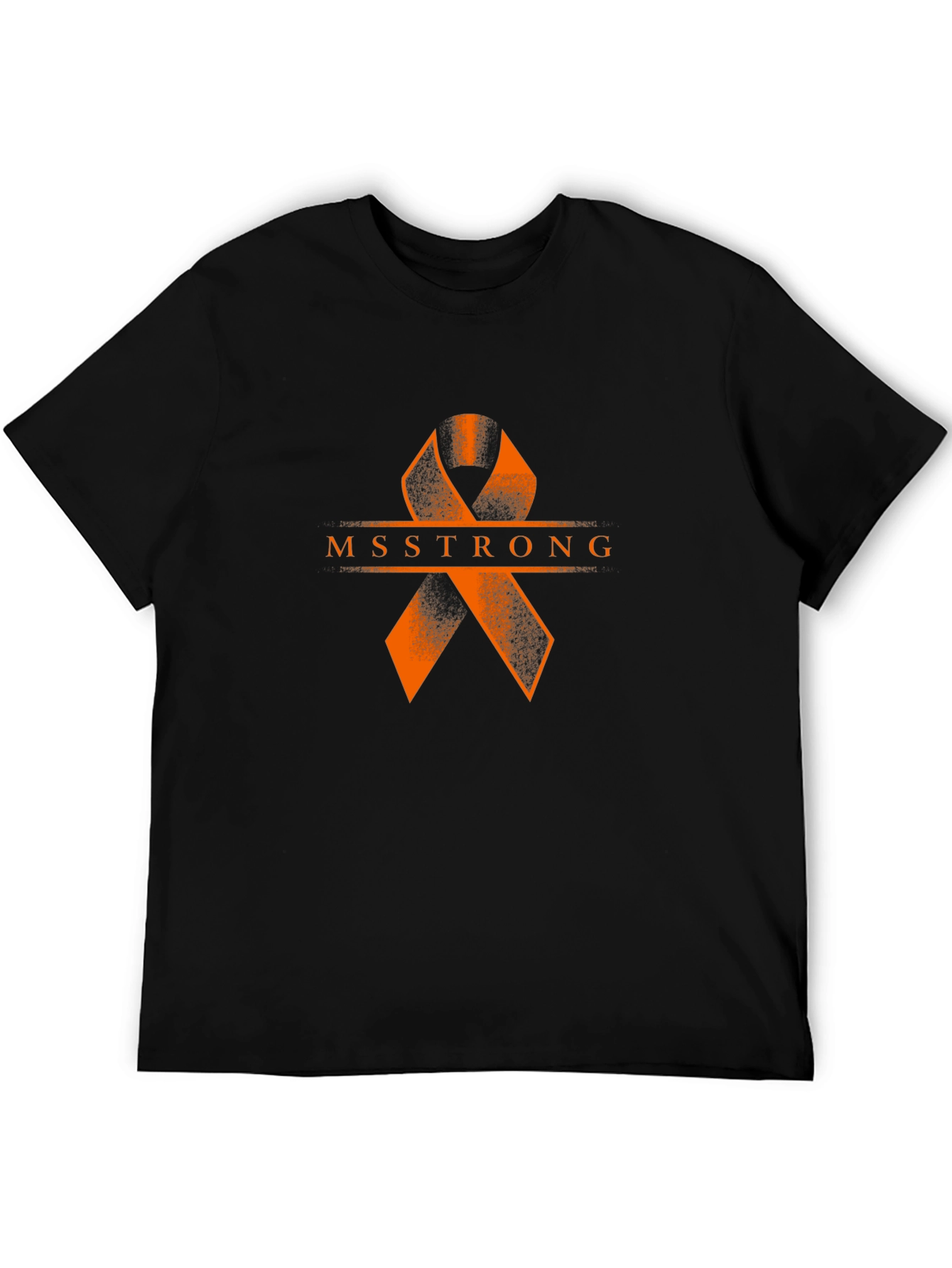 MS Strong Black Tee: Orange Ribbon Design