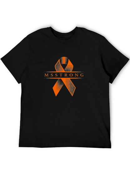 MS Strong Black Tee: Orange Ribbon Design