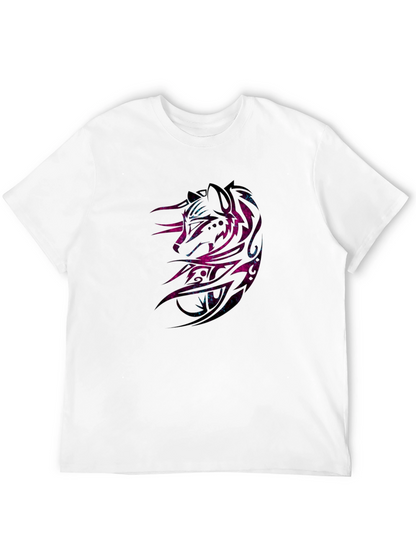 Galaxy Wolf Graphic Print Black T-Shirt