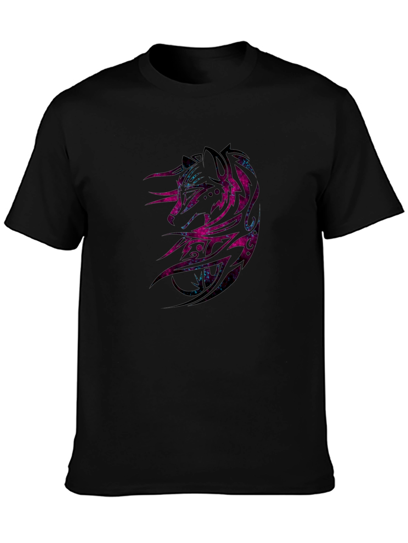 Galaxy Wolf Graphic Print Black T-Shirt